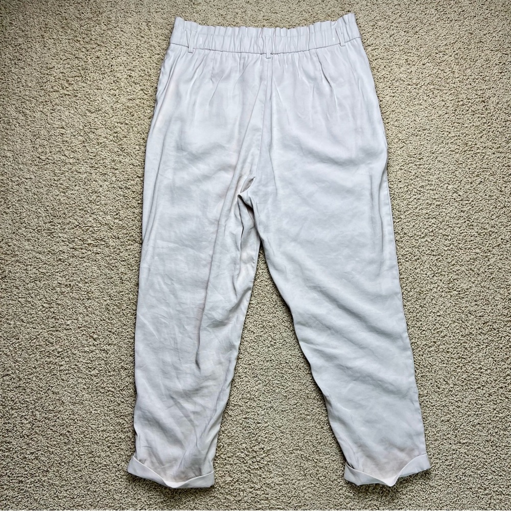 ZARA Tapered Cuffed Trouser Pants High Rise Elastic Waist Cream Ivory Size XL - Picture 4 of 10